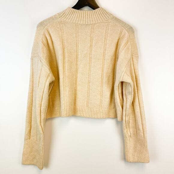 Zara Womens Size M Mock Neck Ribbed Knit Crop Sweater Acrylic Blend Cream - Picture 7 of 10